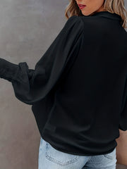  Solid Button Up Lantern Sleeve Blouse