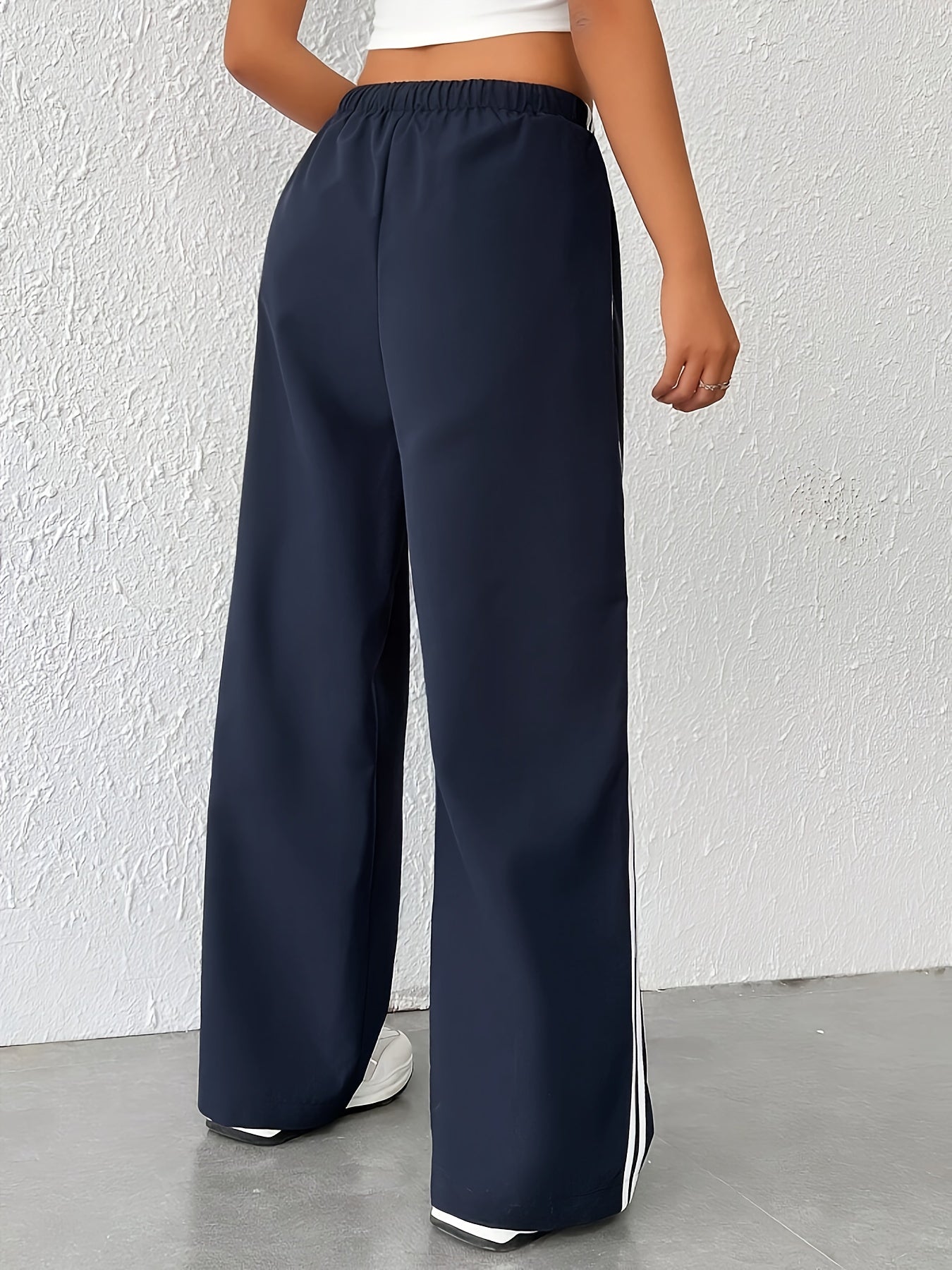 Women's Plus Stripe Print High Rise Wide Leg Trousers