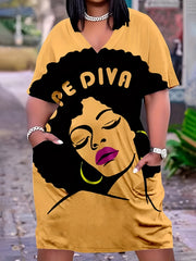 Women's Plus Figure & Butterfly Print Short Sleeve V Neck Tee Dress