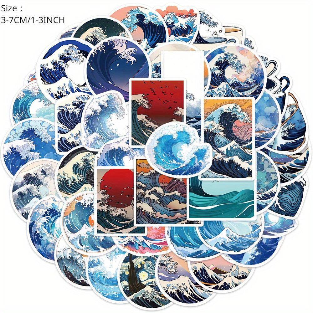 50pcs Ukiyo e Series Sea Wave Stickers Waterproof DIY