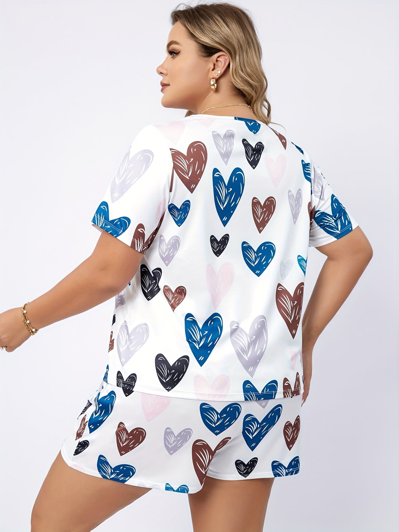  Heart Print Tee & Shorts Pajama Set