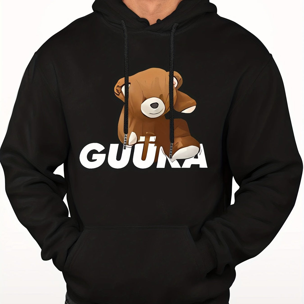 Teddy Bear Print Hoodie Men's Casual Graphic Pullover Hoodie