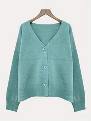 Solid Button Up Cardigan Casual V Neck Long Sleeve Cardigan