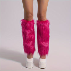 Solid Fuzzy Leg Warmers Knee High Socks Women's Stockings