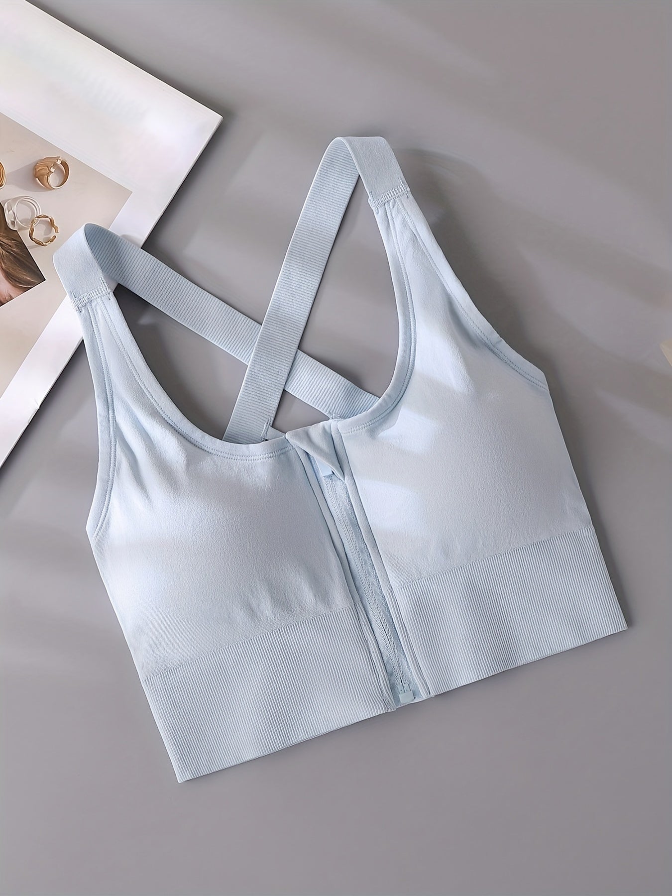 3pcs Zipper Sports Bras High Impact Criss Cross Back Bra Women's Lingerie