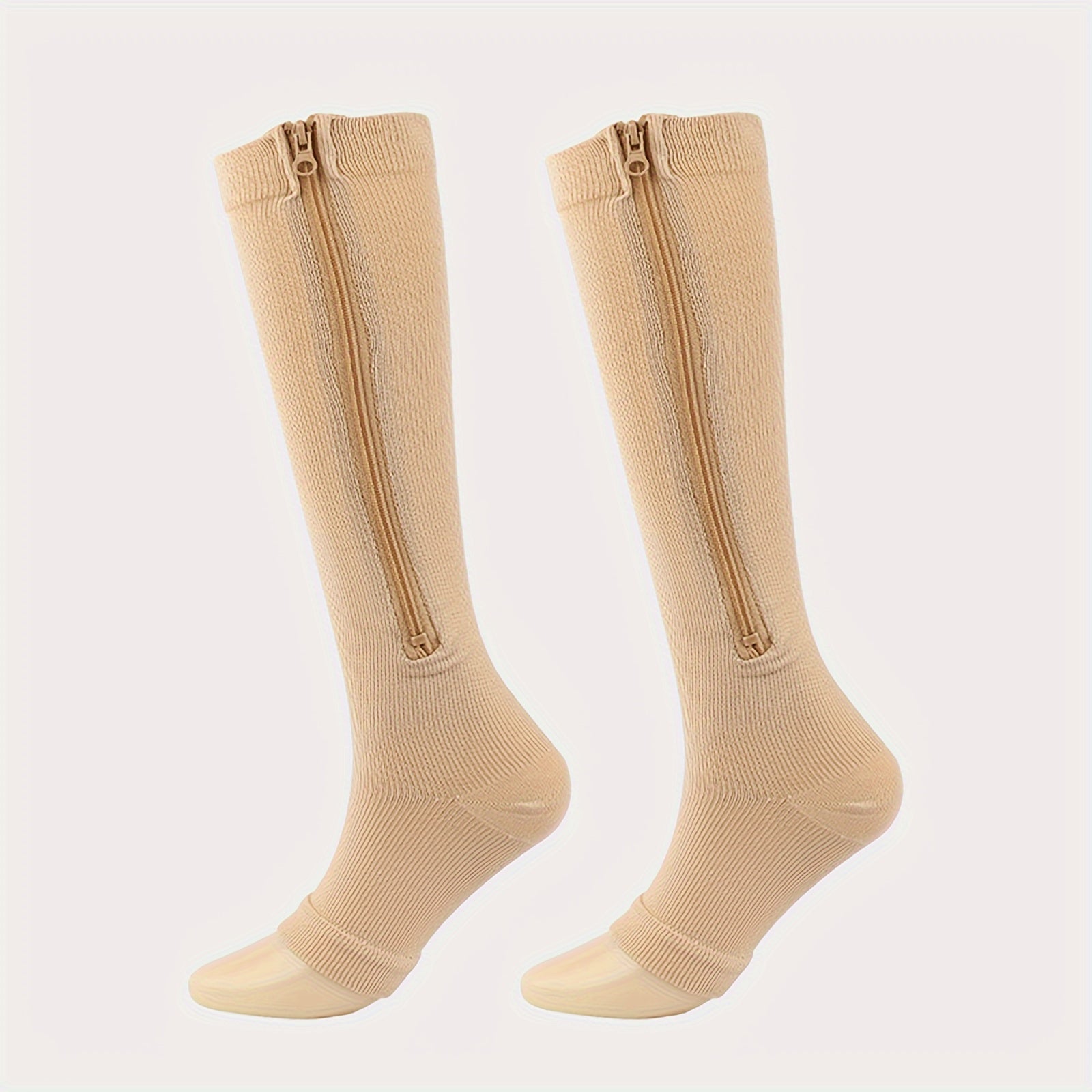 Compression Socks Open Toe Side Zipper Knee High Warm Sporty Stockings