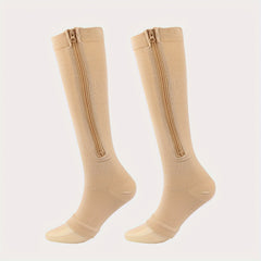 Compression Socks Open Toe Side Zipper Knee High Warm Sporty Stockings