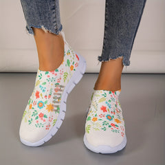 Floral Print Sock Shoes Low Top Slip On Comfy Running Shoes