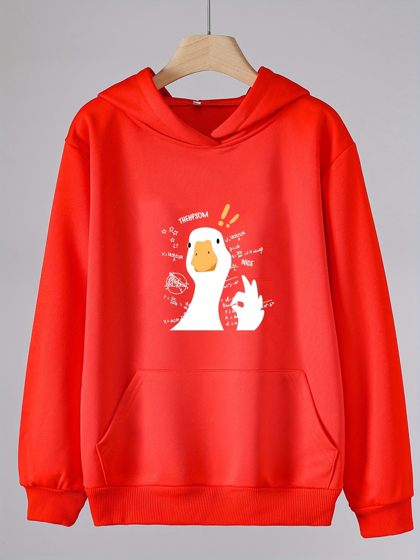Girls OK Duck Print Hoodies Comfy Hooded Pullover With Pocket