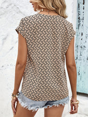 Geometrical Print Short Sleeve Plus Size Casual Blouse