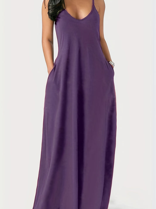  Basic Dress Women's Plain V Neck Stretch Cami Maxi Dress