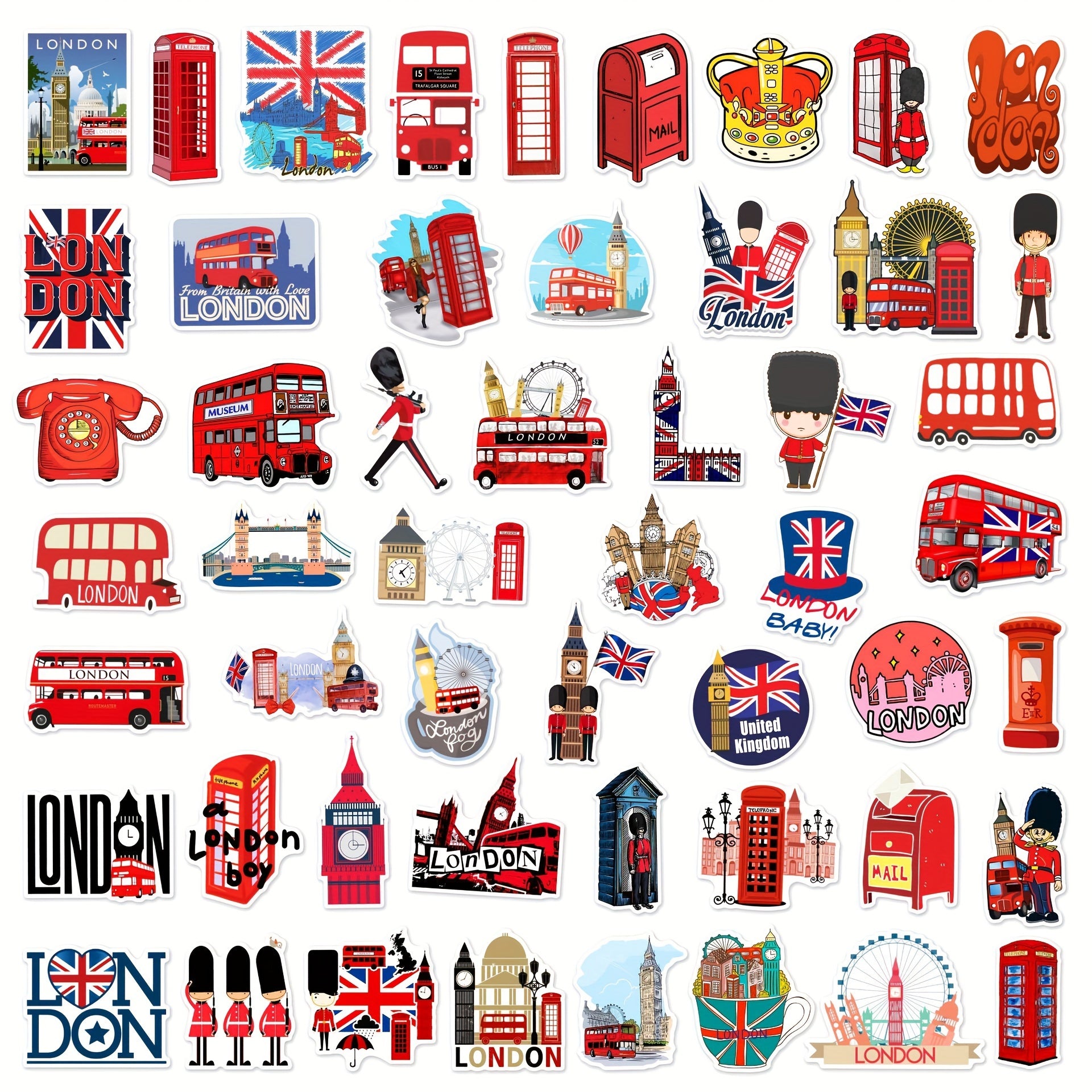 50pcs London Graffiti Stickers Laptop Helmet Decoration