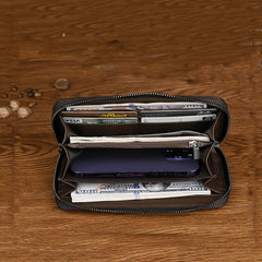 Vintage Floral Leather Wallet for Women, Zipper Closure, Card Slots