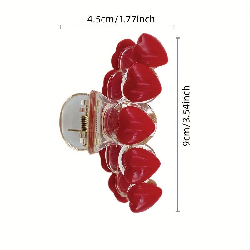 Red Heart Decor Hair Claw Nonslip Ponytail Holder
