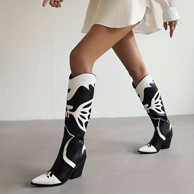 Women's Printed Chunky Heel Western Boots
