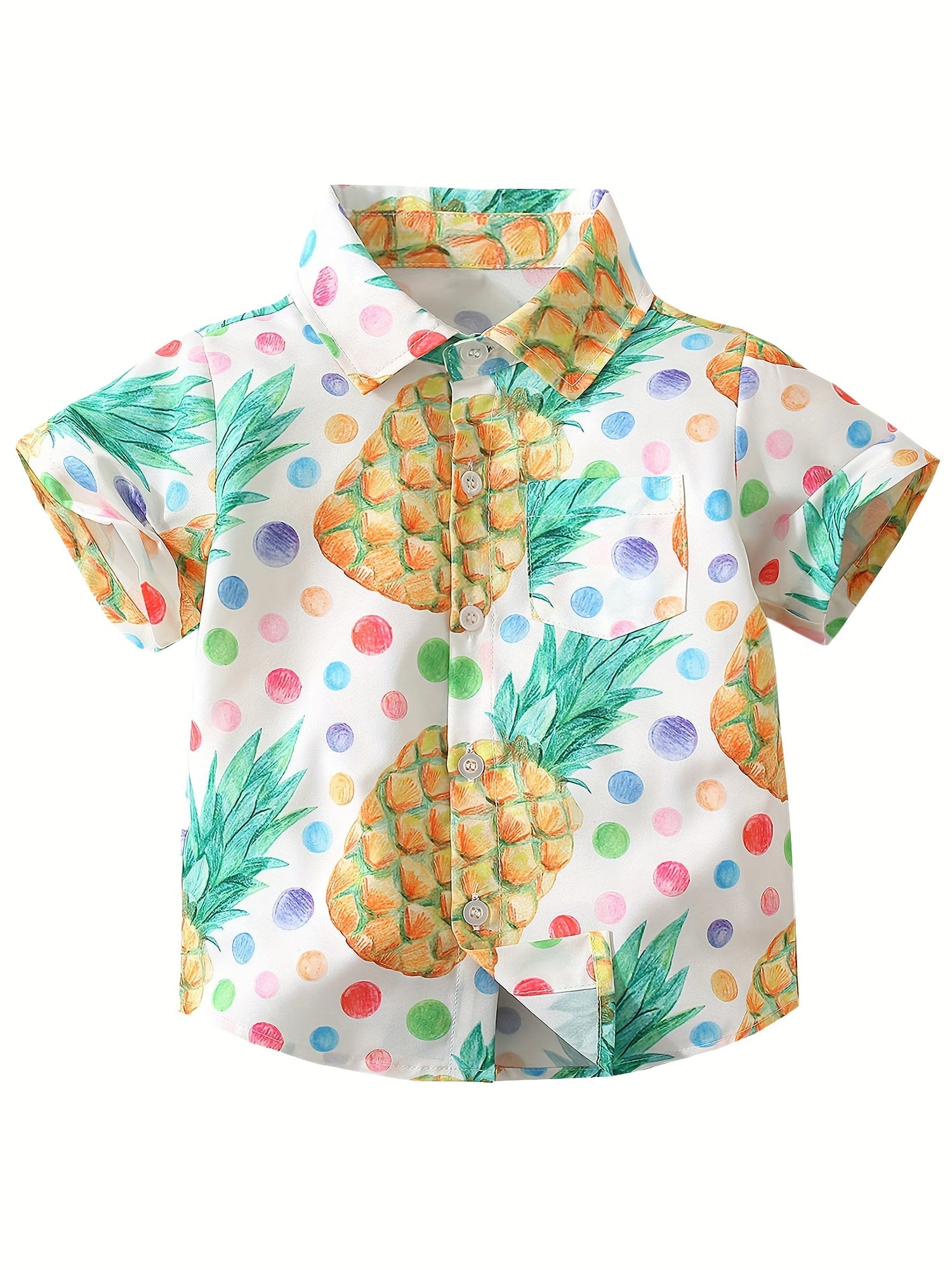 Blooming Flower Print Boys Top Short Sleeve Lapel Shirt for Summer
