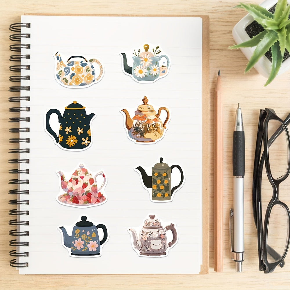 50 Colorful Flower Teapot Graffiti Stickers Waterproof DIY Stickers