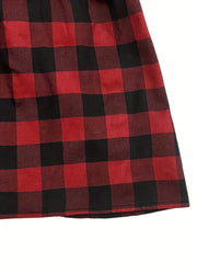  Plaid Print Long Sleeve Ruffle Peplum Shirt