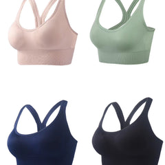 4pcs Wireless Sports Bras Shockproof Push Up Comfy & Breathable Women's Lingerie