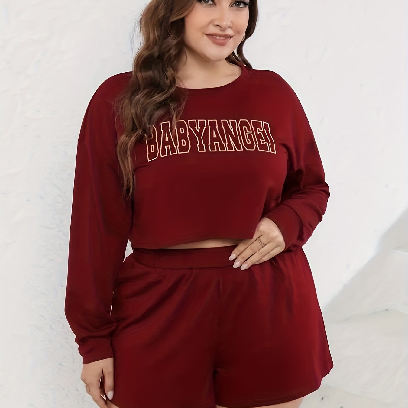  Letter Print Crop Top & Shorts Pajamas Set