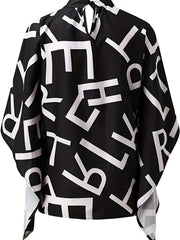  Women's Letter Print Bat Sleeve Blouse