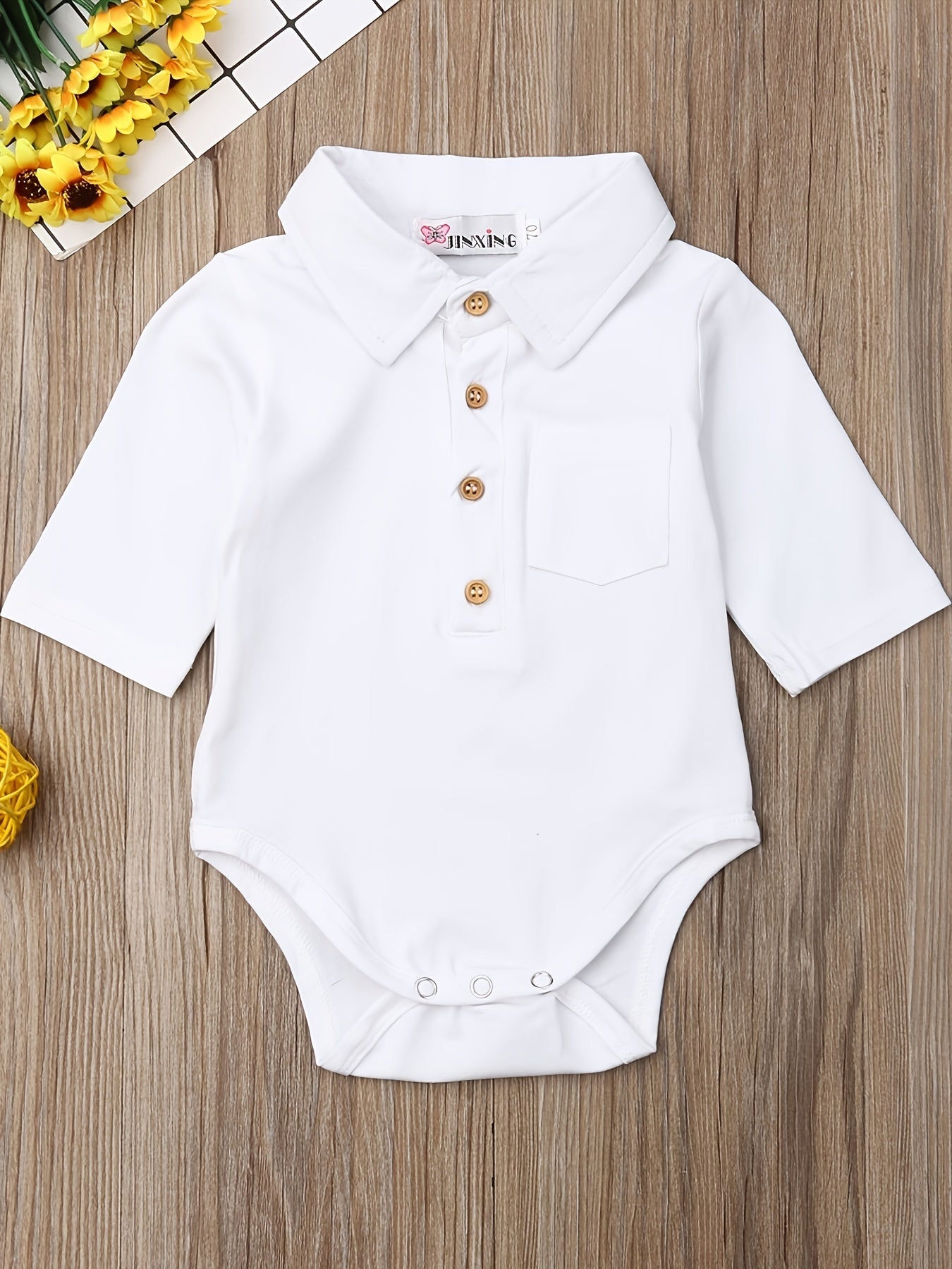 Baby Boy Romper Lapel Button Closure Front Gentleman Jumpsuit