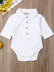 Baby Boy Romper Lapel Button Closure Front Gentleman Jumpsuit