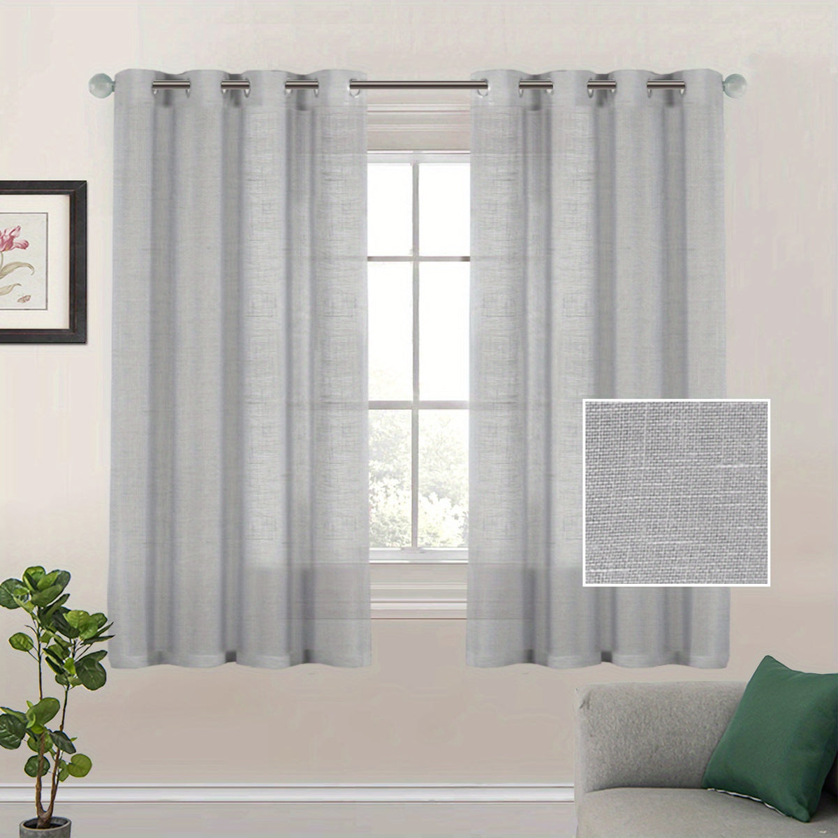 Light Filtering Linen Curtains Semi Sheer Drapes for Living Room