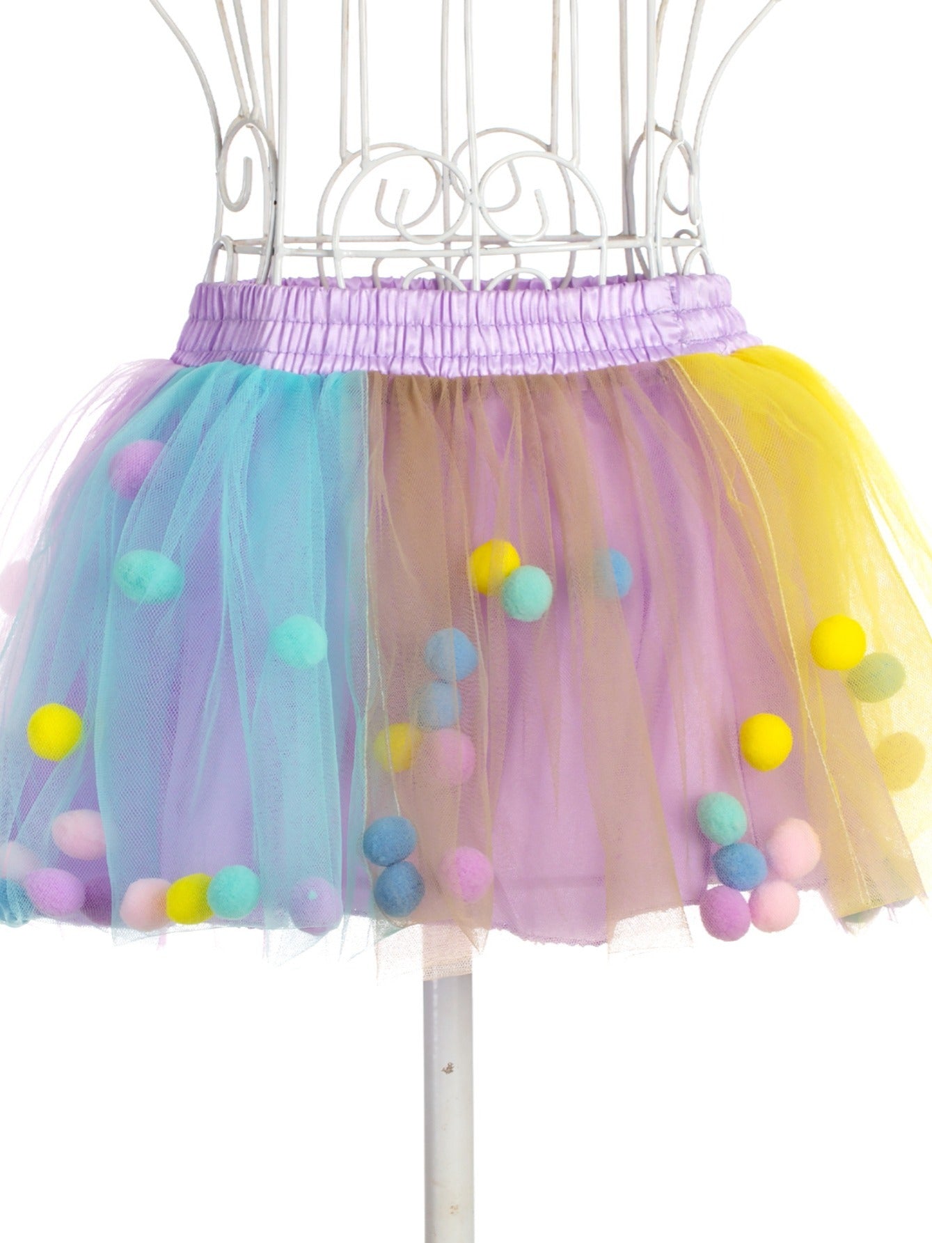 Girls Fluffy Tulle Tutu Skirt with Pom Pom for Party