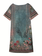  Floral Print V Neck Casual Dress