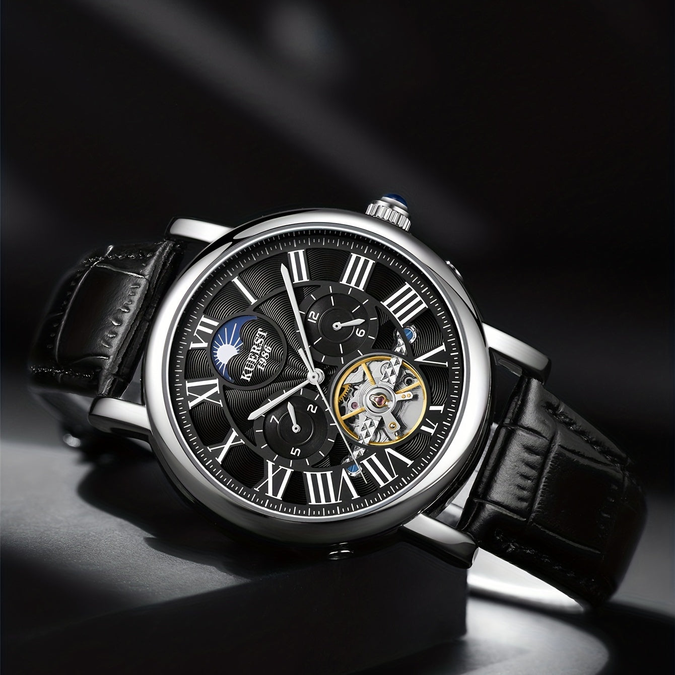 KUERST Teen Watch Automatic Mechanical Waterproof Fly Wheel Watch