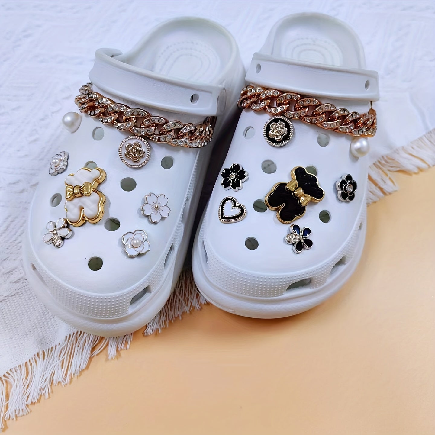 16pcs Shoe Decoration Charms - Bear, Flowers, Pearls - Party Shoes Decoration