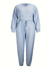  V Neck Pullover Top & Joggers Outfits Set