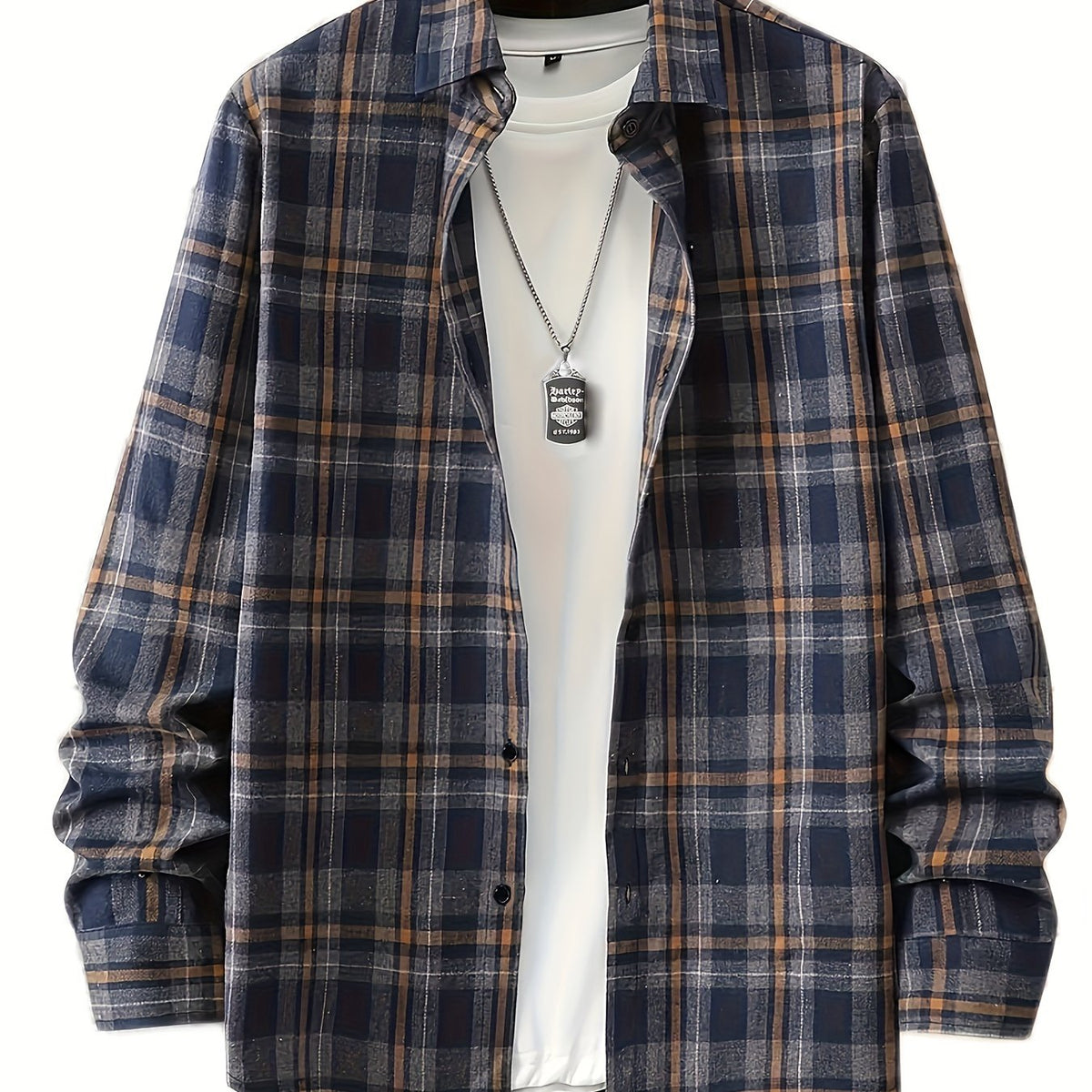 Men's Plaid Long Sleeve Shirt for Spring Autumn