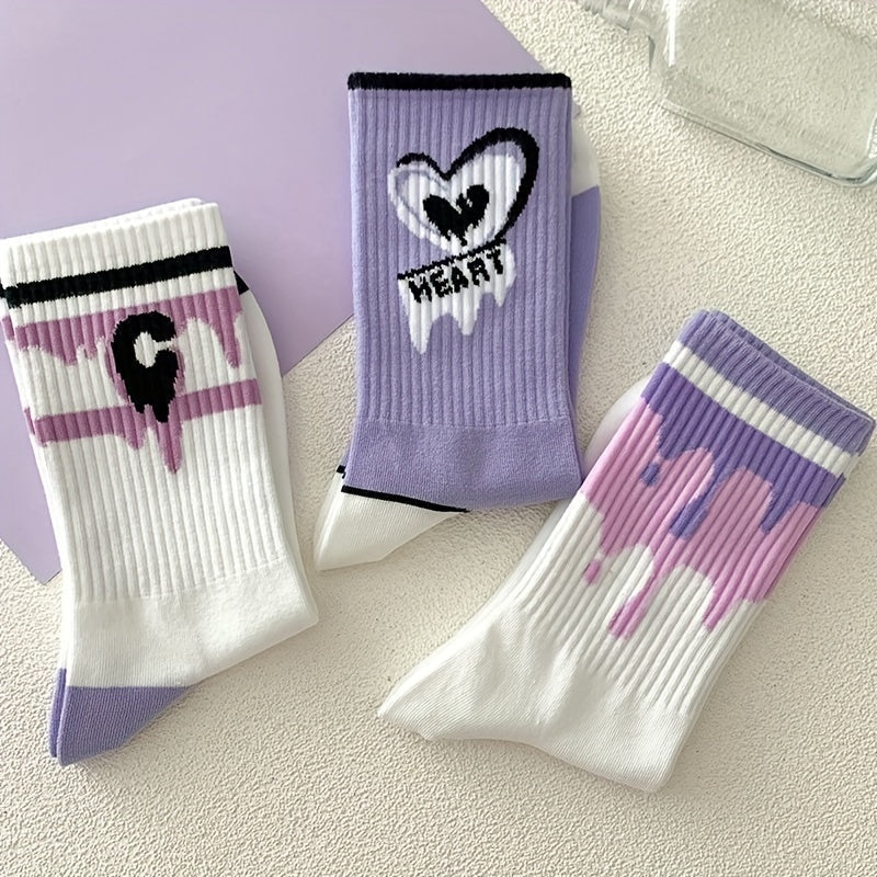7 Pairs Heart Print Socks Comfy & All match Street Socks Women's Stockings