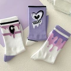 7 Pairs Heart Print Socks Comfy & All match Street Socks Women's Stockings
