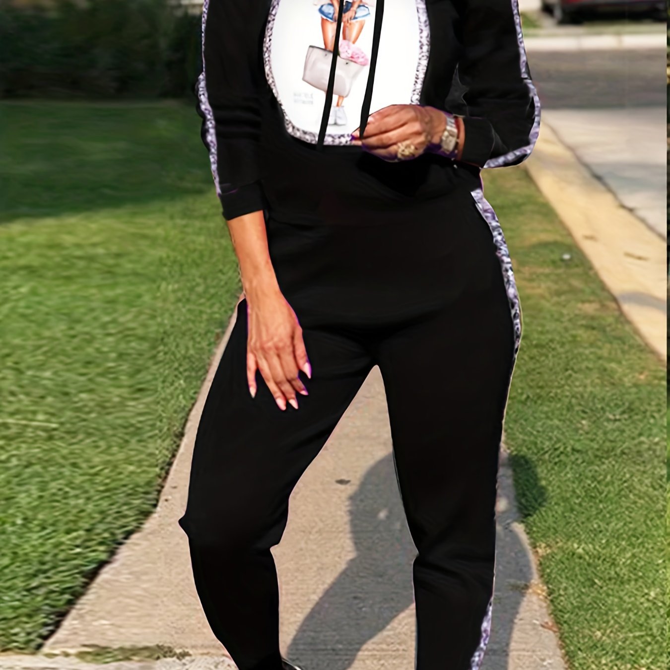  Painting Print Hoodie & Joggers Set
