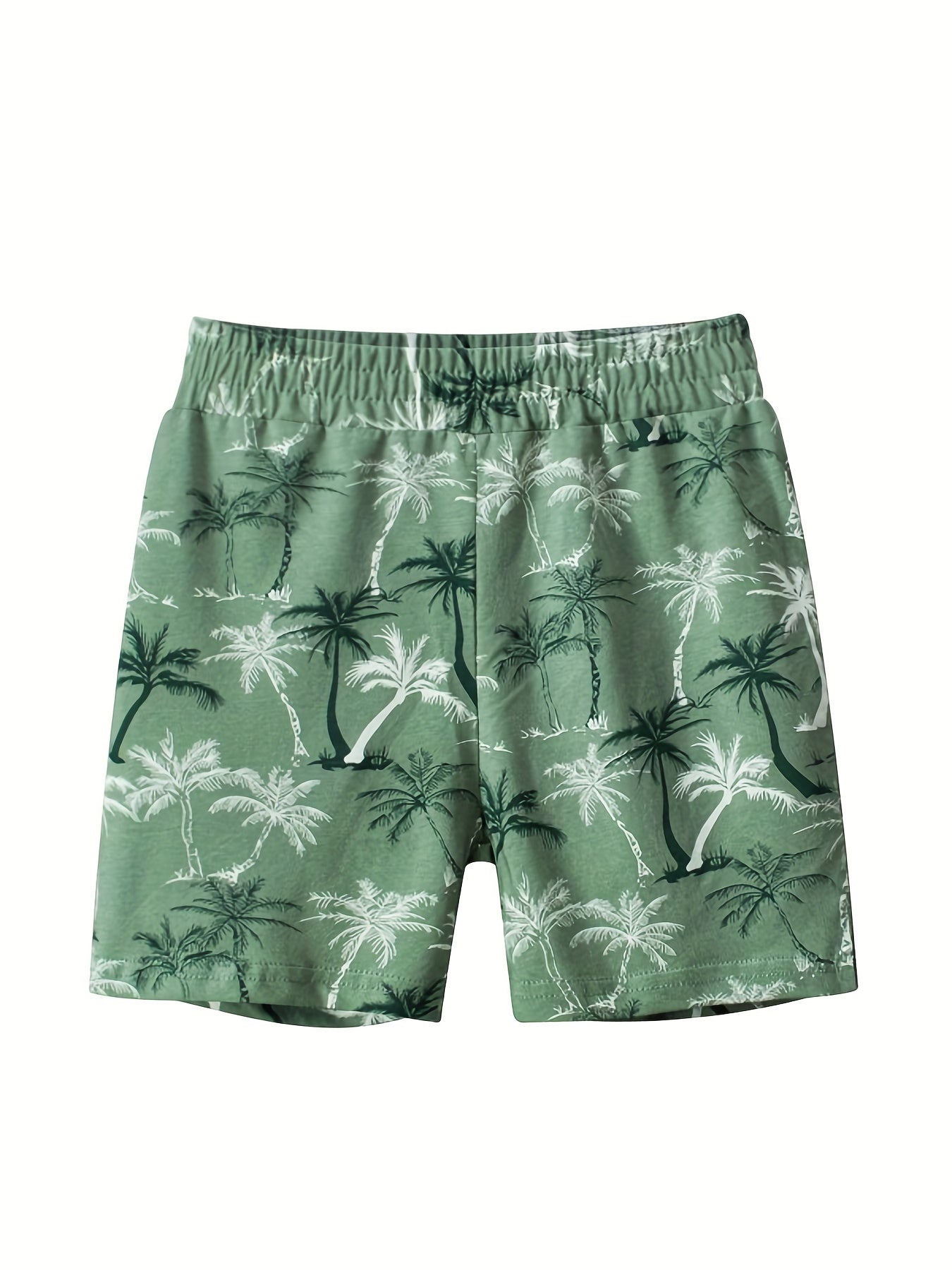 2pcs Tropical Leaf Coconut Tree Print Boys Comfortable Shorts