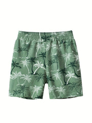 2pcs Tropical Leaf Coconut Tree Print Boys Comfortable Shorts