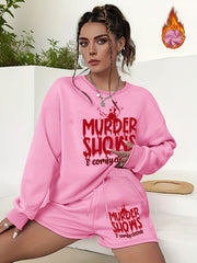 Women's Plus Size Halloween 2pcs Set Letter Print Sweatshirt & Shorts