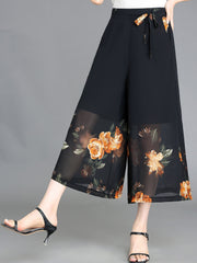 Floral Pattern Chiffon Wide Leg Pants for Women
