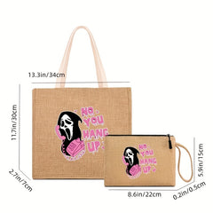 Cartoon Ghost & Letter Pattern Tote Bag Halloween Shoulder Bag