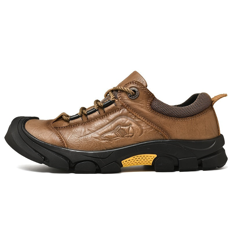 EXSHRO Men's Leather Hiking Shoes Anti-skid Sneakers