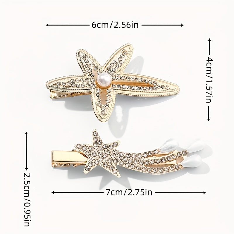 Rhinestone Starfish Hairpin Pearl Shooting Star Side Hair Clip for Women Girls