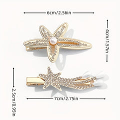Rhinestone Starfish Hairpin Pearl Shooting Star Side Hair Clip for Women Girls