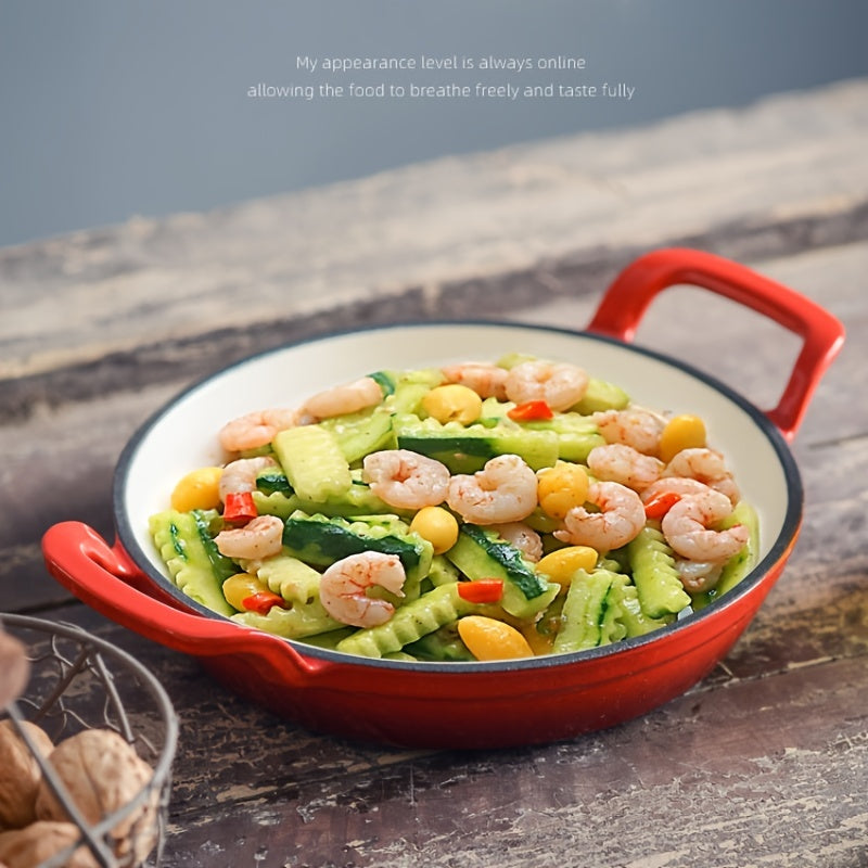 1pc 20 Enameled Cast Iron Skillet Orange & Small Cast Iron Skillets BBQ Safe Pan