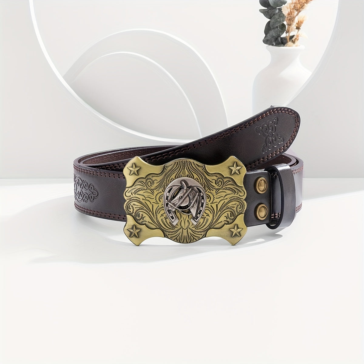 Men's Vintage Coffee Casual Embossed Belt