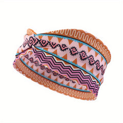 Boho Women Print Cross Knotted Headband Elastic Head Wrap Bandana