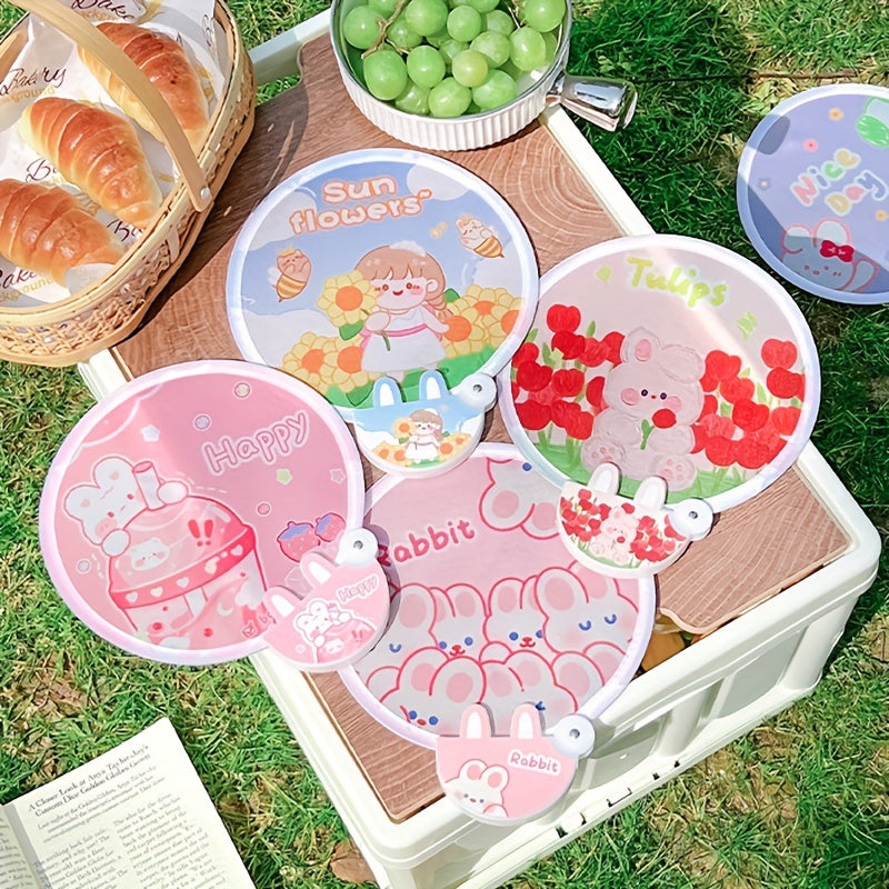 1pc Folding Fan Cartoon Pattern Small Fan Mini Cloth Surface Pocket Fan Portable