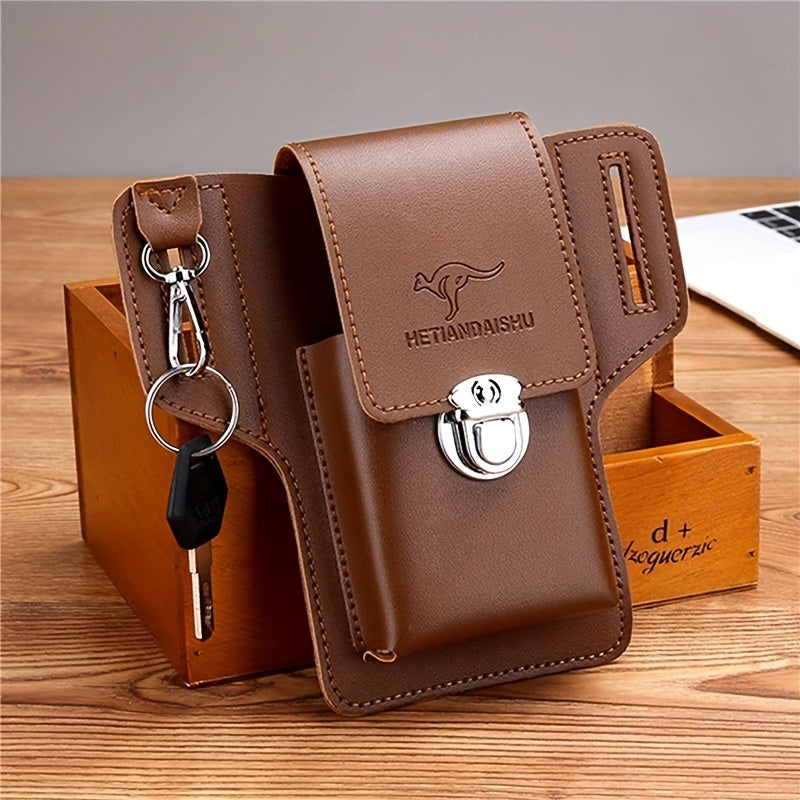Stylish PU Leather Waist Bag for Men Phone Storage Travel Husband Father Gift